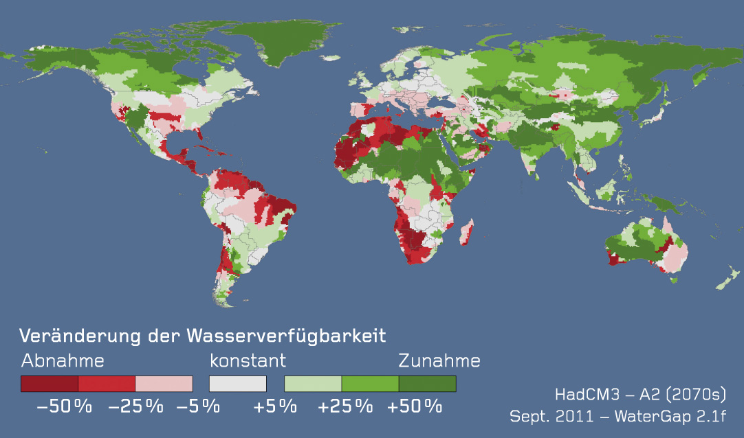 Veränderung der Wasserverfügbarkeit bis zum Jahr 2070 durch den Klimawandel