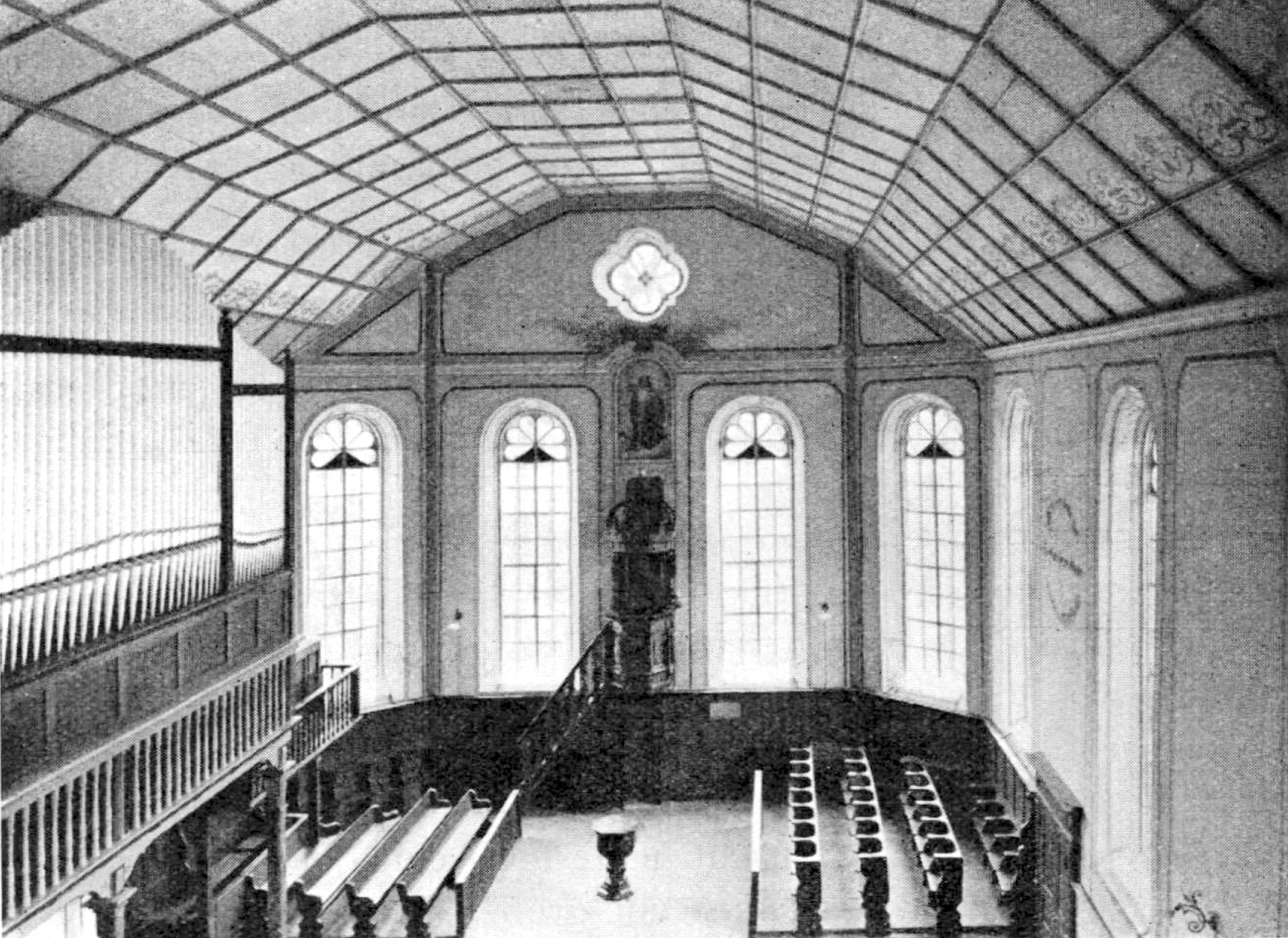 Kirche Grub AR, der Innenraum als direktes Abbild des darüberliegenden Dachstuhls (aus: Killer, S. 103)