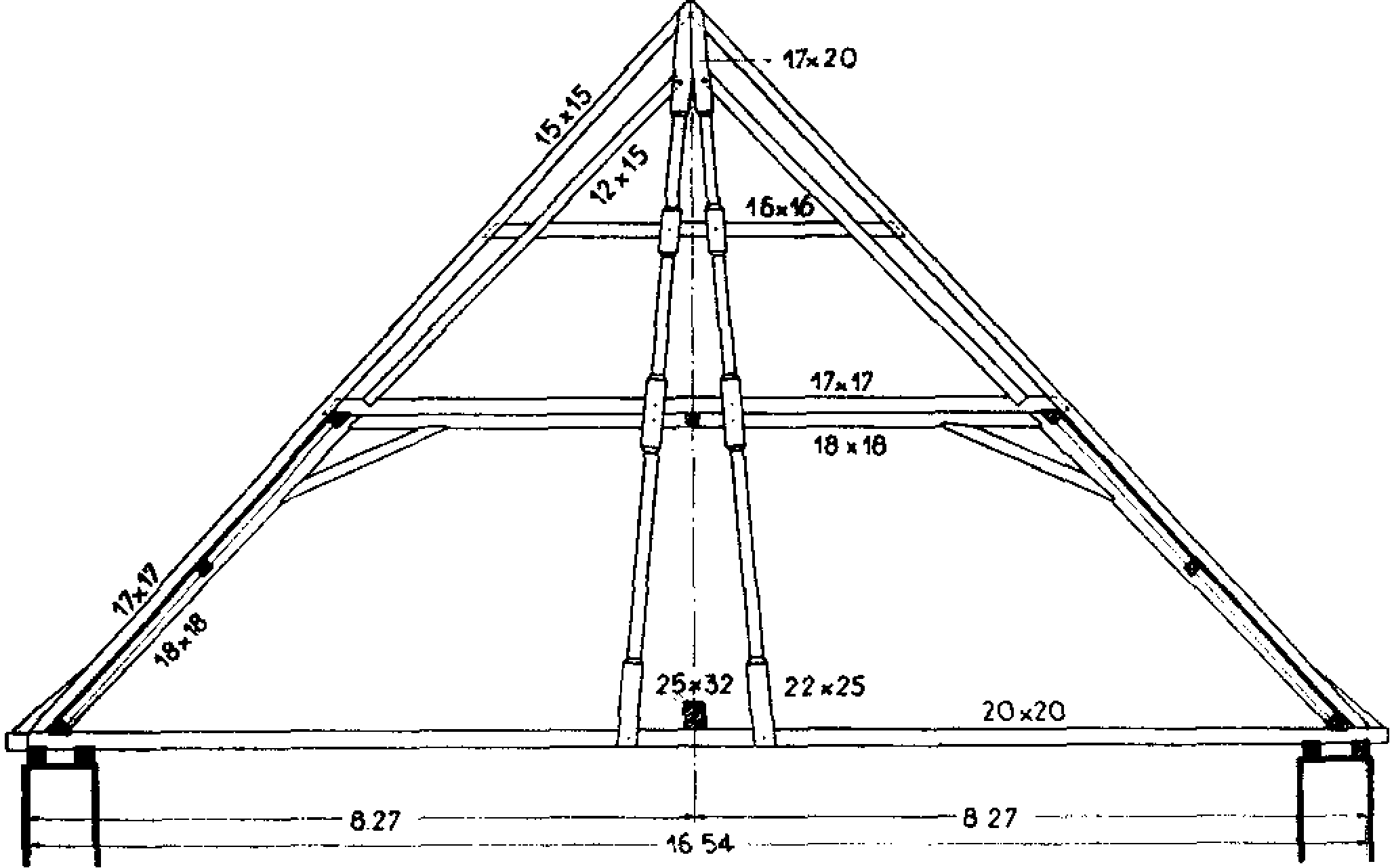 Hängende Decke: Kirche Hombrechtikon ZH, Querschnitt Dachstuhl (aus: Killer, S. 116)