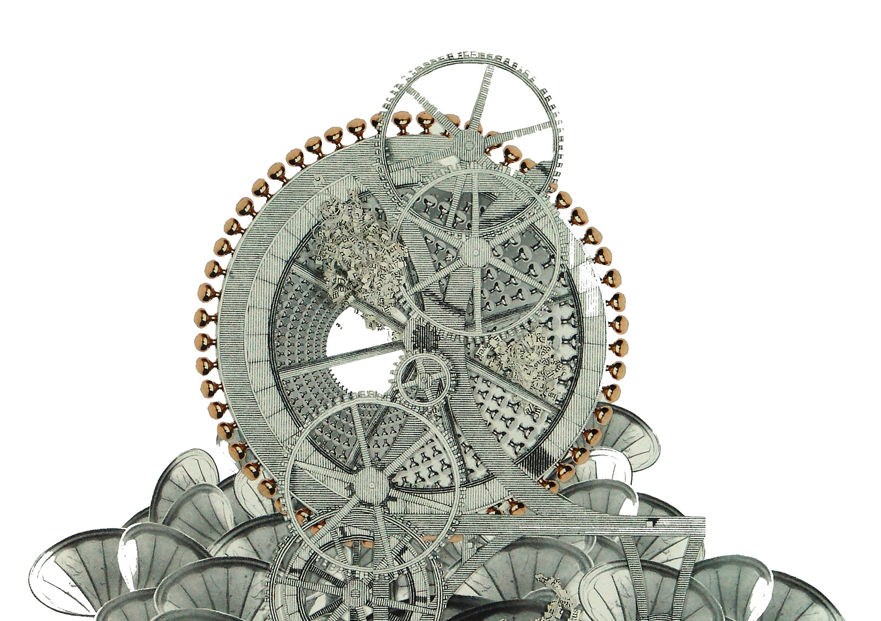 Collage: Im Geschichtsmahlwerk werden die Geschichten aus dem Kokon zu Geschichtsfragmenten gemahlen (Collage: Markus Seifermann)