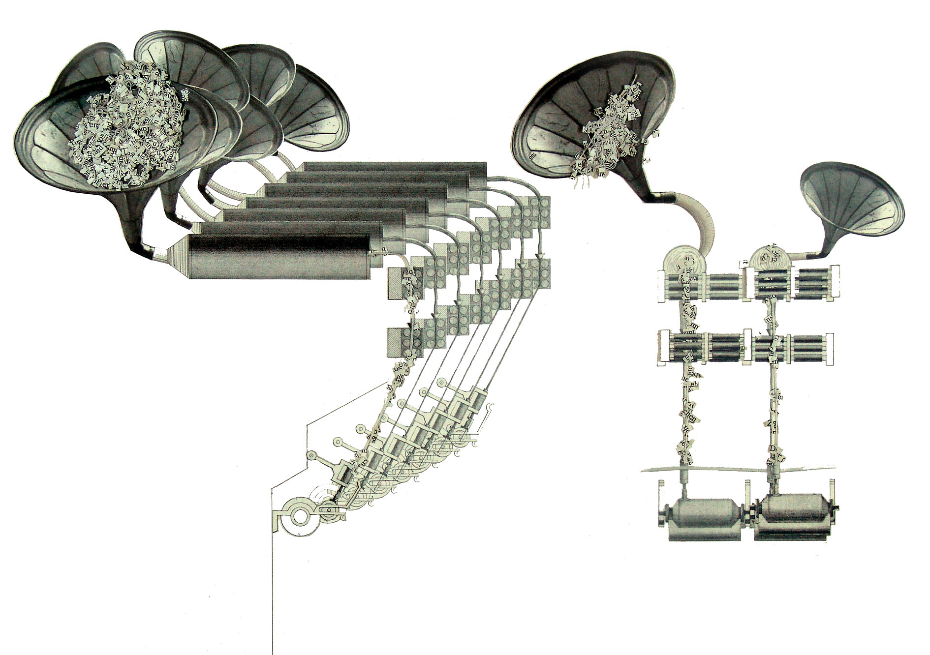 Collage: Die Fragmente werden zu Fäden gesponnen, aus denen das Geschichtsgewebe für einen Geschichtsanzug hergestellt wird (Collage: Markus Seifermann)