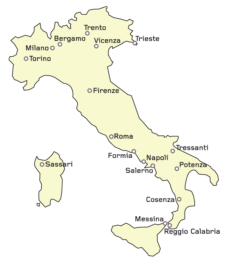 Musmecis Bauten sind über ganz Italien verstreut