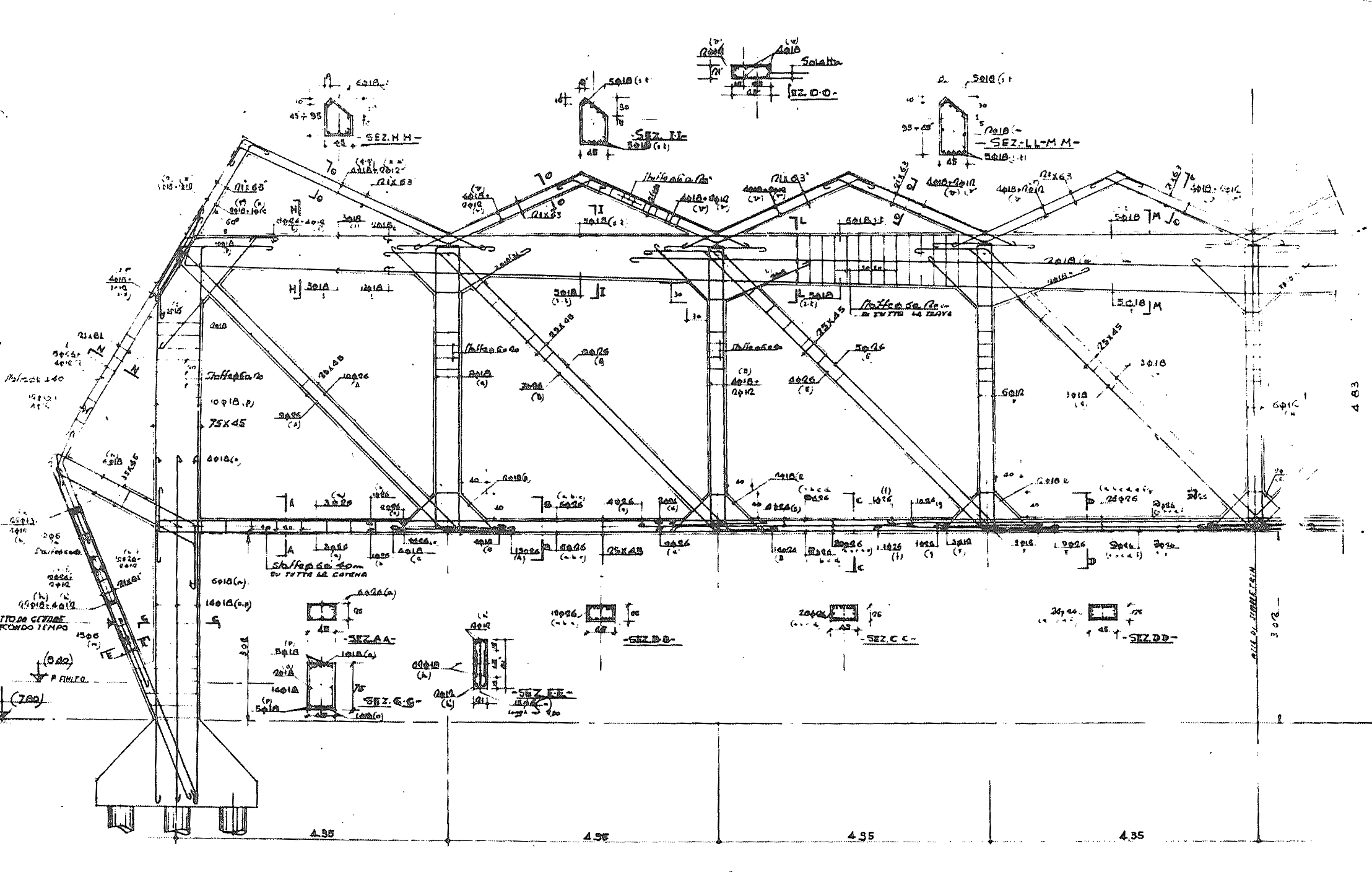 Centro di Atletica Leggera (Leichtathletikzentrum), Formia (LT), 1955 (Architektur: Annibale Vitellozzi): Tragkonstruktion