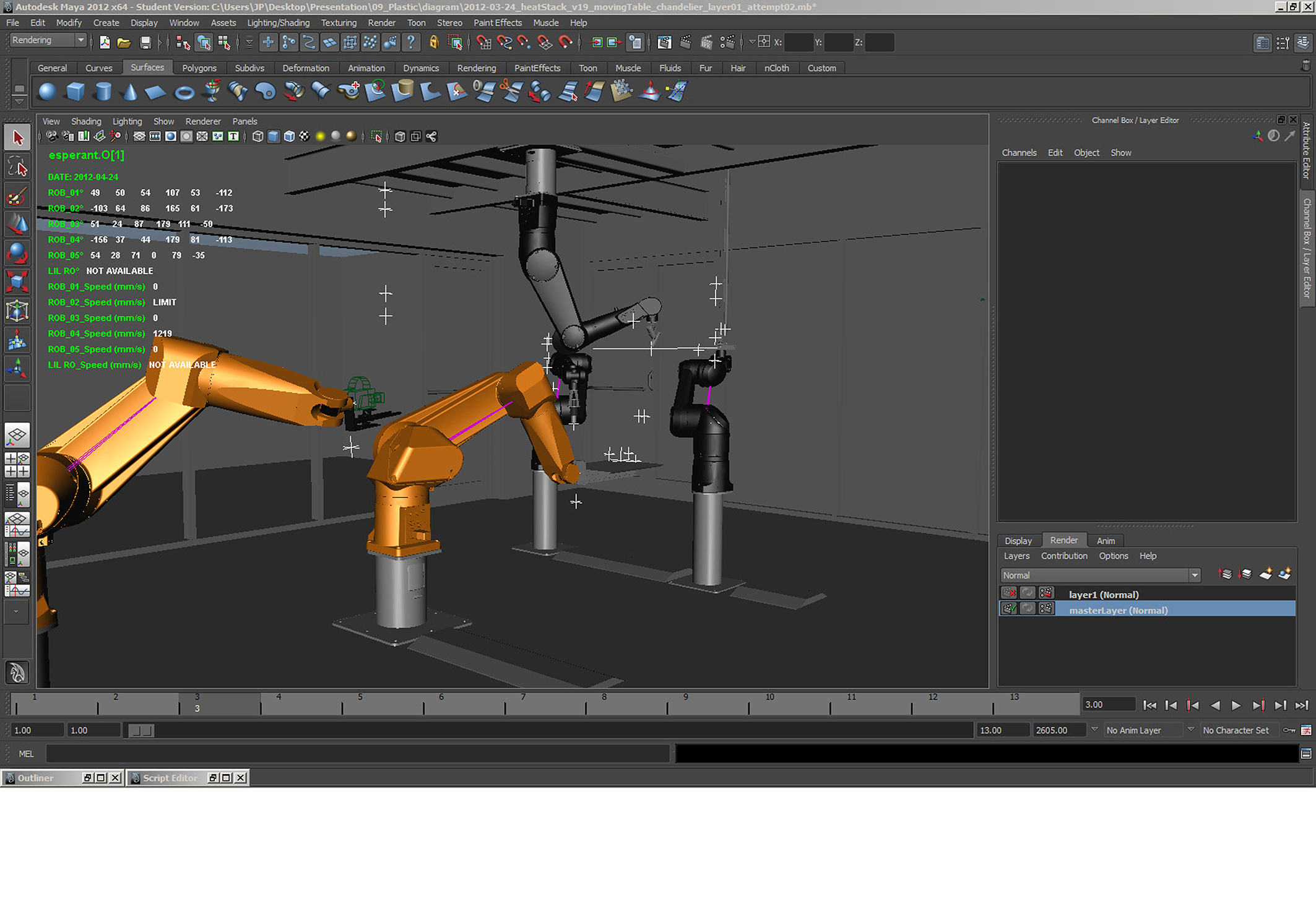 Screenshot: Die eigens entwickelte Software stellt die Bewegungen der verschiedenen Roboterarme dar.