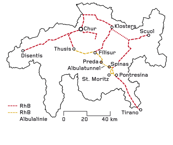 Die Albulalinie von Thusis nach St. Moritz und die anschliessende Berninalinie bis Tirano gehören seit 2008 zum Unesco-Welterbe. (Grafik: alw)