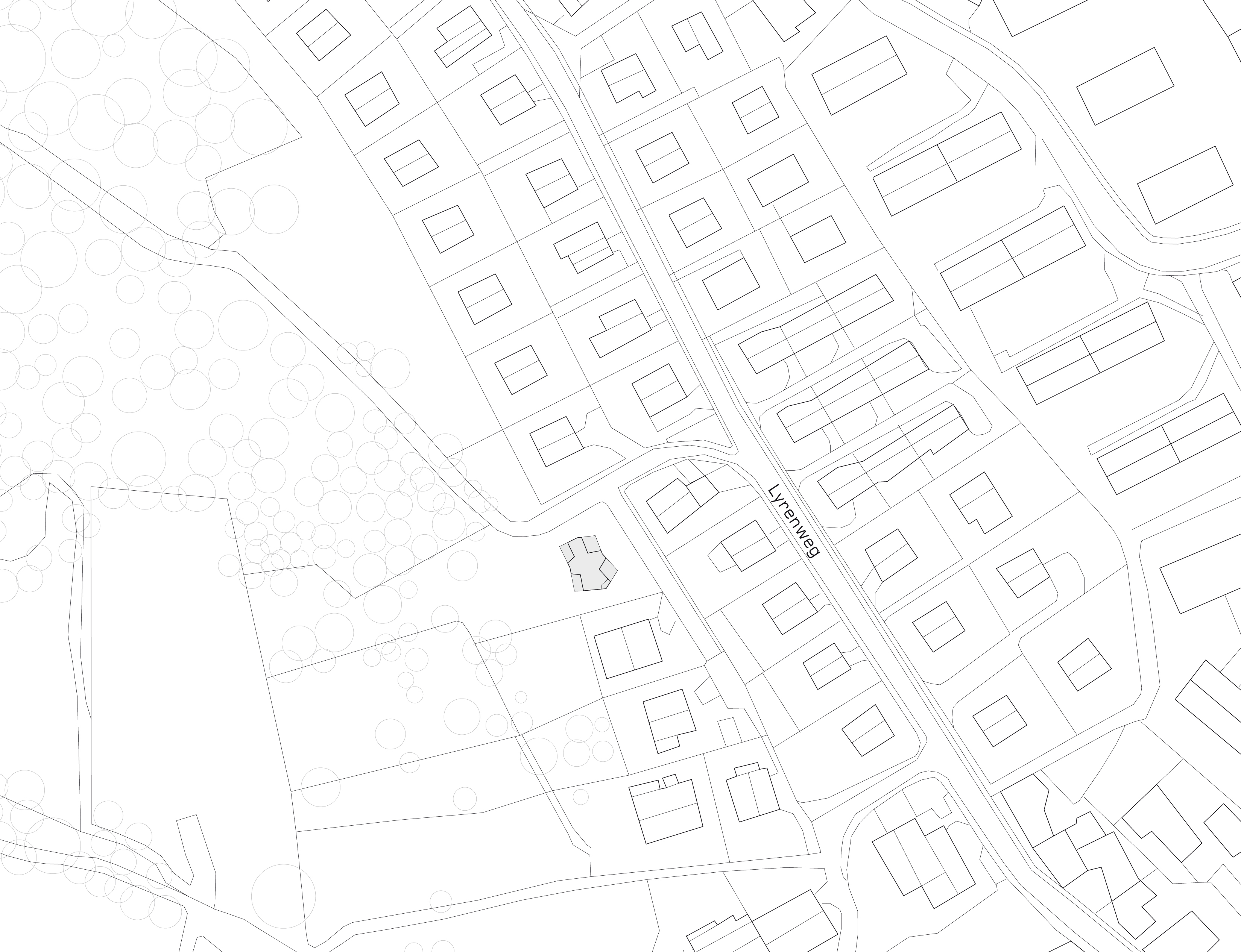 Situationsplan: Mit ihrem Schmetterlingsgrundriss schert die Villa aus dem regelmässigen Bebauungsmuster aus.