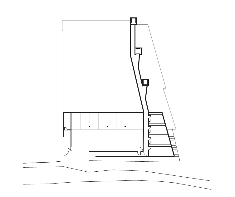 Grundriss der Einstellhalle mit Zugang zu den Häusern. (Plan: Daniele Marques)