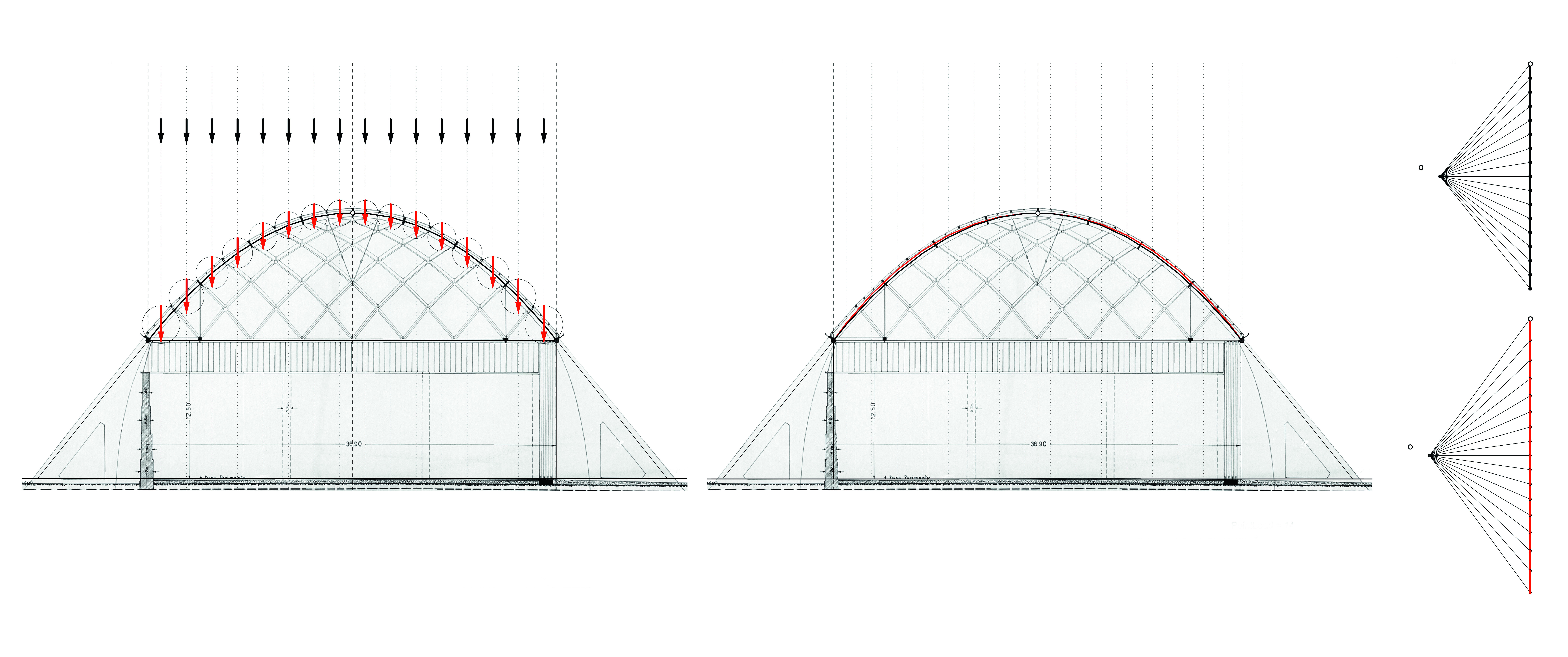 Interaktive grafische Darstellung des ­Tragverhaltens unter Eigengewicht. (Grafik: eQUILIBRIUM, block.arch.ethz.ch/equilibrium)
