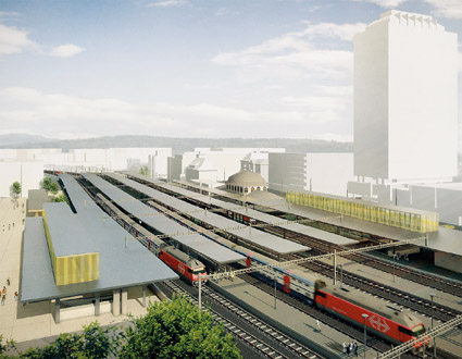 Den Gestaltungswettbewerb für die Quartierverbindung Bahnhof Zürich Oerlikon gewann ein Planerteam aus atelier 10:8, Leutwyler Partner Architekten und Locher Ingenieure aus Zürich.