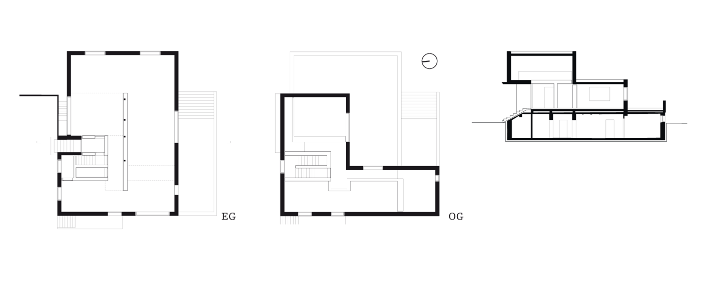 Grundrisse und Schnitt des Direktorenwohnhauses Gropius.