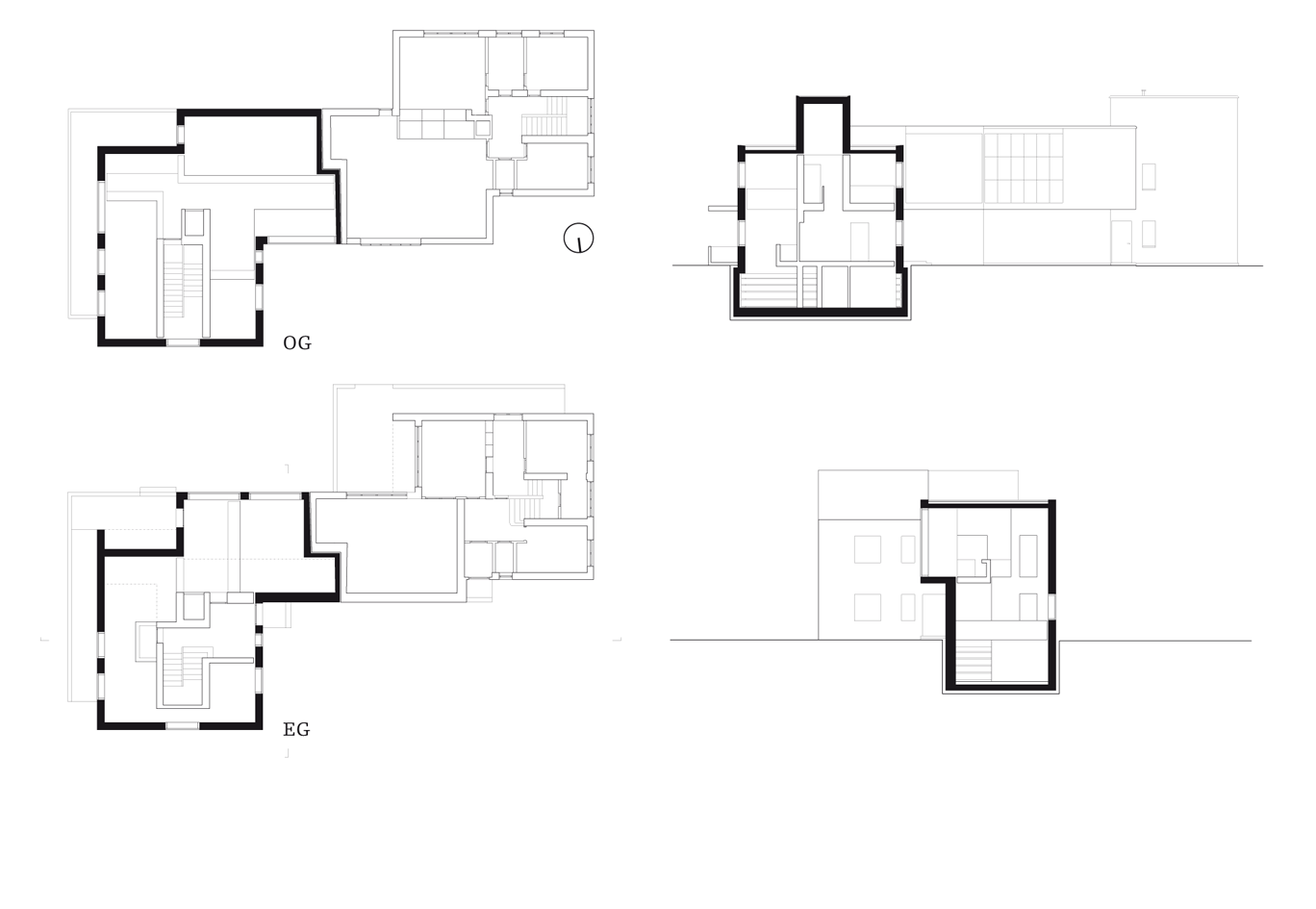 Grundrisse und Schnitte des Meisterhauses Moholy-Nagy.