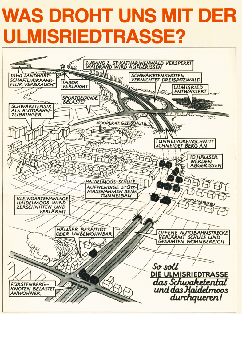 Infomaterial des Konstanzer Bürgerkomitees gegen den Bau einer Nordeinfahrung, 1985. (Foto: Roland Findeisen/Stadtarchiv Konstanz)