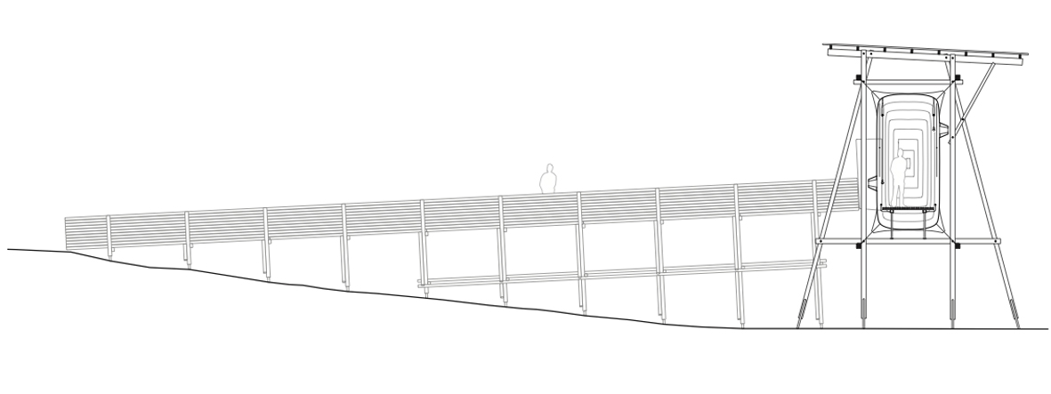 Querschnitt durch die Holzkonstruktion: Sie sollte so schlank wie möglich ausfallen, Schrauben verbinden die einzelnen Streben.
