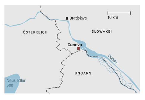 Cunovo liegt im Dreiländereck Österreich Ungarn Slowakei. (Karte: Red.)