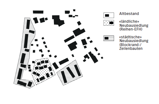 Fragmentierte Urbanisierung auf Quartiersebene im Entwicklungsgebiet Widum in Wetzikon.