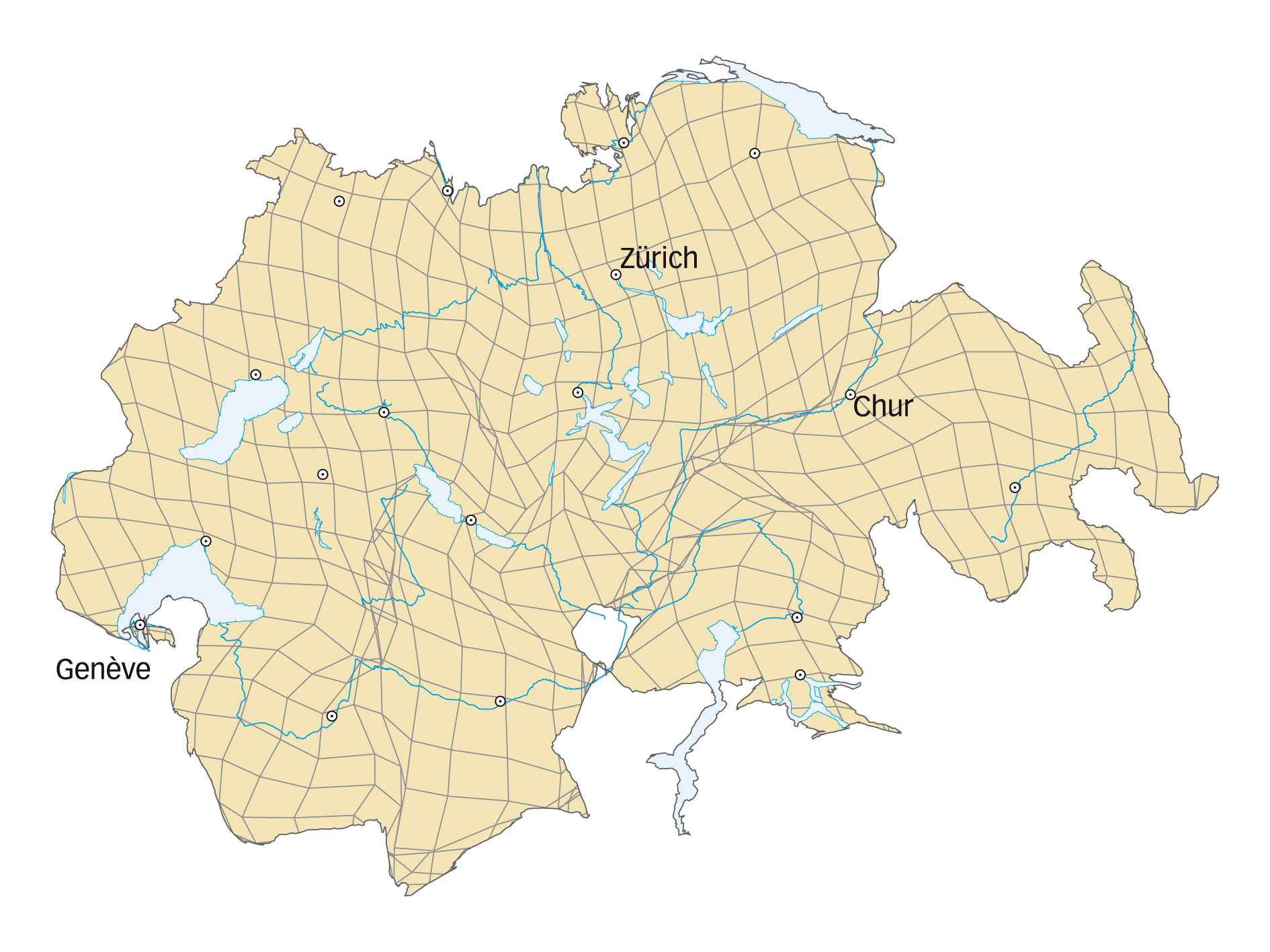 Reisezeiten 2000 (Karte: ETH Zürich, Institut für Verkehrsplanung und Transportsysteme (IVT))