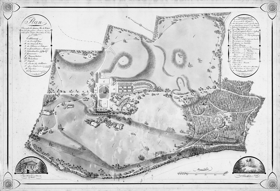 Villa Elfenau: Plan von Joseph Bernhard Baumann aus dem Jahre 1814 mit dem Wasserfall unterhalb der Villa. (Plan: Hager Partner AG)