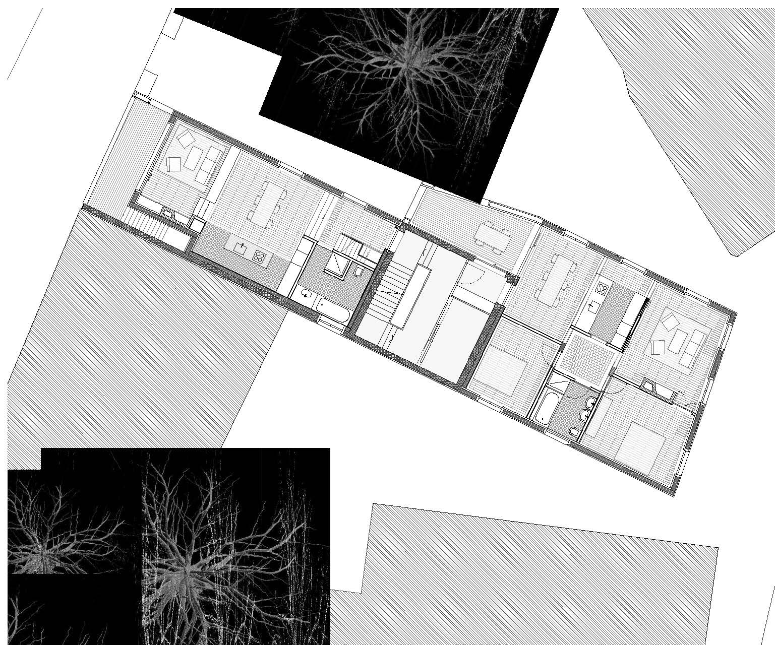1. Preis Architektur: Der eigenständige Ersatzneubau interpretiert die Kammerung der Grundrisse und die dreiteilige Volumengliederung des historischen Bestands neu. (Bild: Projektverfasser)