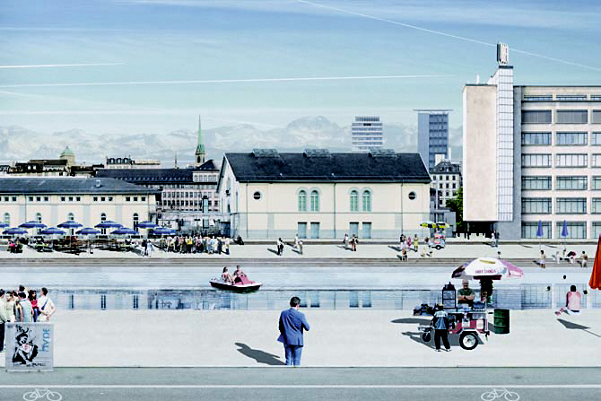 1. Preis Städtebau: Die erneuerten Sihlufer in der Zürcher Innenstadt und auf der Allmend. (Bild: Projektverfasser)