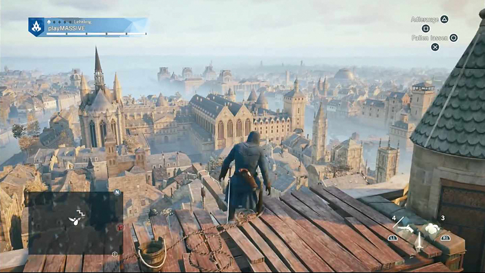 Assassin s Creed: Aussicht auf die überwältigende Innenstadt von Paris. Die Entwickler streben Authentizität an. (Foto: Mojang/Sony)