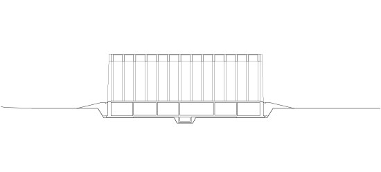 Livio Vacchini, sezione della Palestra, Losone 1997. (Disegno Tomà Berlanda)