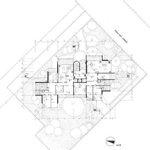 Pianta secondo piano, Luciano Brunella, Casa in condominio, via XXV Aprile, Varese 1970-72