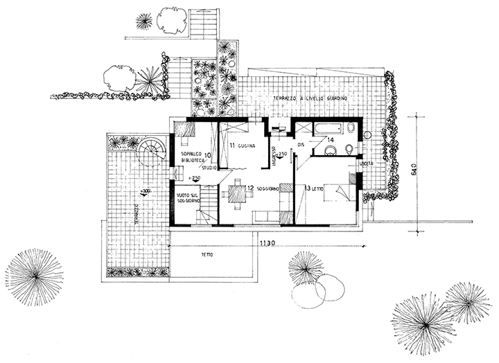 Pianta del livello superiore con le camere da letto, Luciano Brunella, villa in via S. Albino, Varese 1974-75