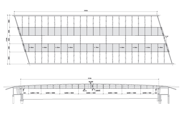 Planimetria e sezione longitudinale. (Planimetria/Sezione: Guscetti &amp; Tournier ingénieurs)