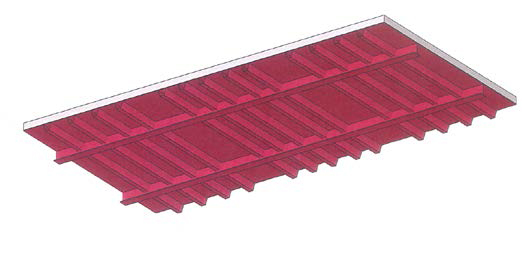 Modello FEM dell impalcato misto. (Modello: Guscetti &amp; Tournier ingénieurs)