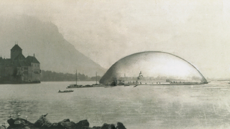 Progetto per una piscina coperta a membrana sul lago Lemano: studio per superficie continua trasparente climatizzata, 1970. (Immagine: Ilek)