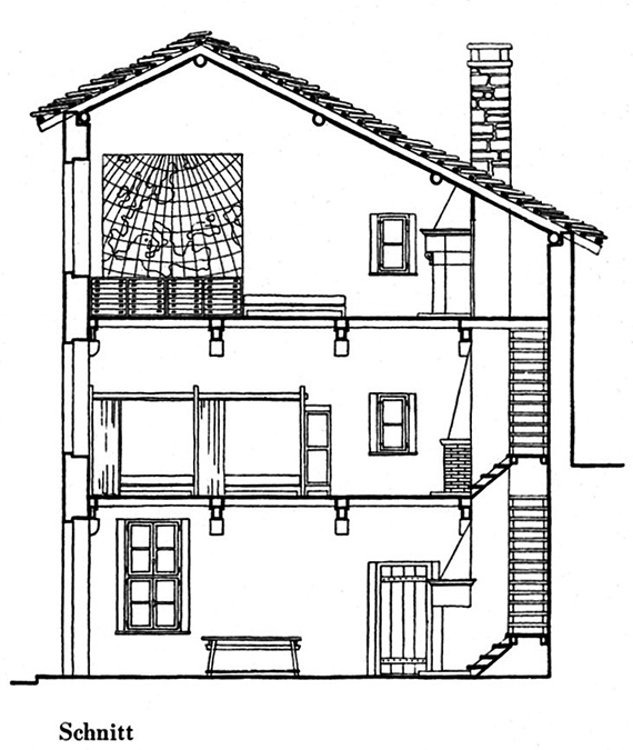Paul Artaria, Casa per un poeta, Ronco sopra Ascona, 1937. Sezione. (Fonte: Paul Artaria, Von bauen und wohnen, Basel, 1939)