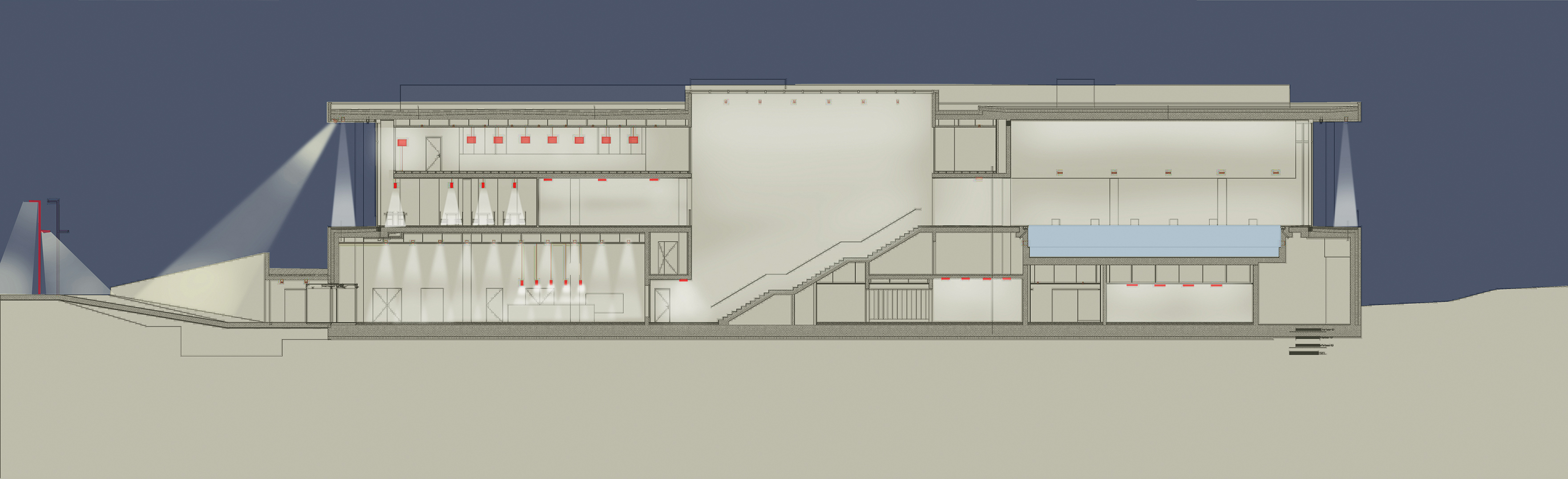 Sezione di studio con la simulazione dell illuminazione artificiale (Pianta: Morger+Dettli Architekten Reflexion)