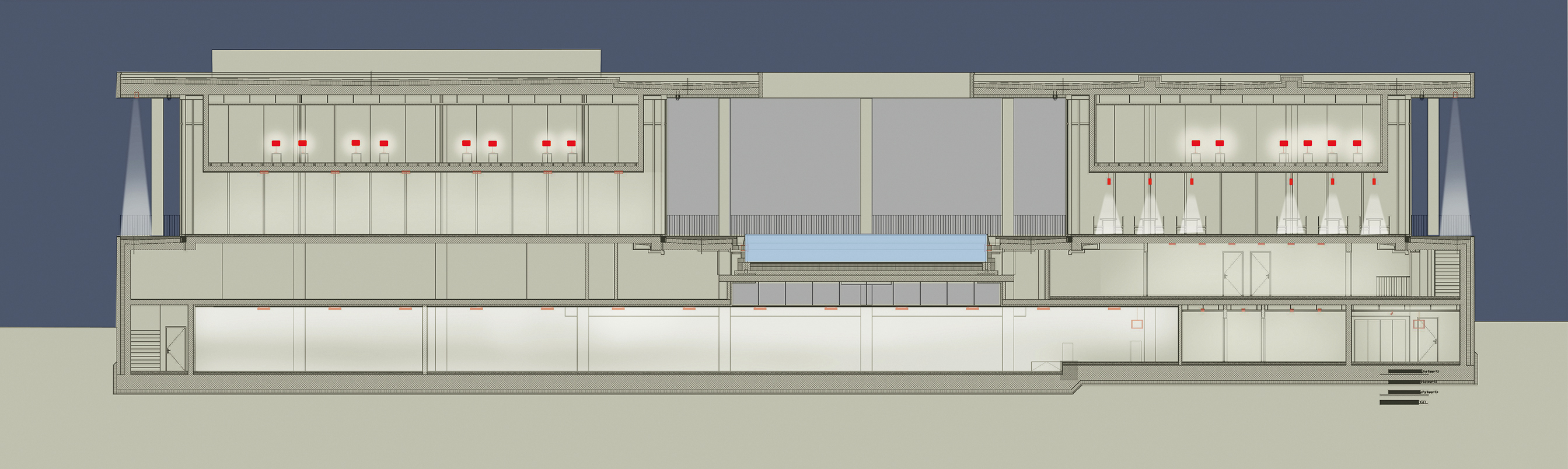 Sezione di studio con la simulazione dell illuminazione artificiale (Pianta: Morger+Dettli Architekten Reflexion)