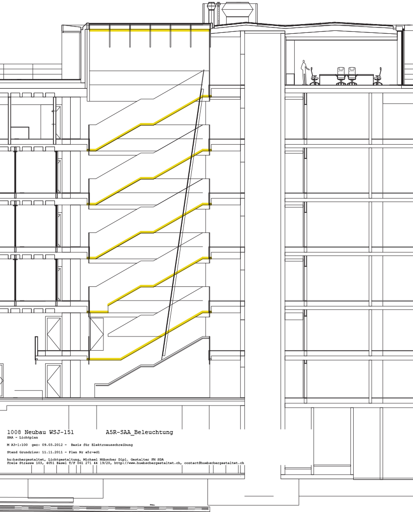 Sezione trasversale, studio dell illuminazione della scala (Disegno: Hübscher)