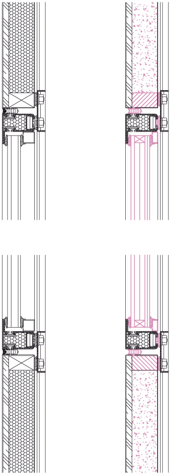Vertikalschnitte durch Fassade und Verglasung. Von links nach rechts: Bestand, Vorschlag Komitee (Mst. 1:10)