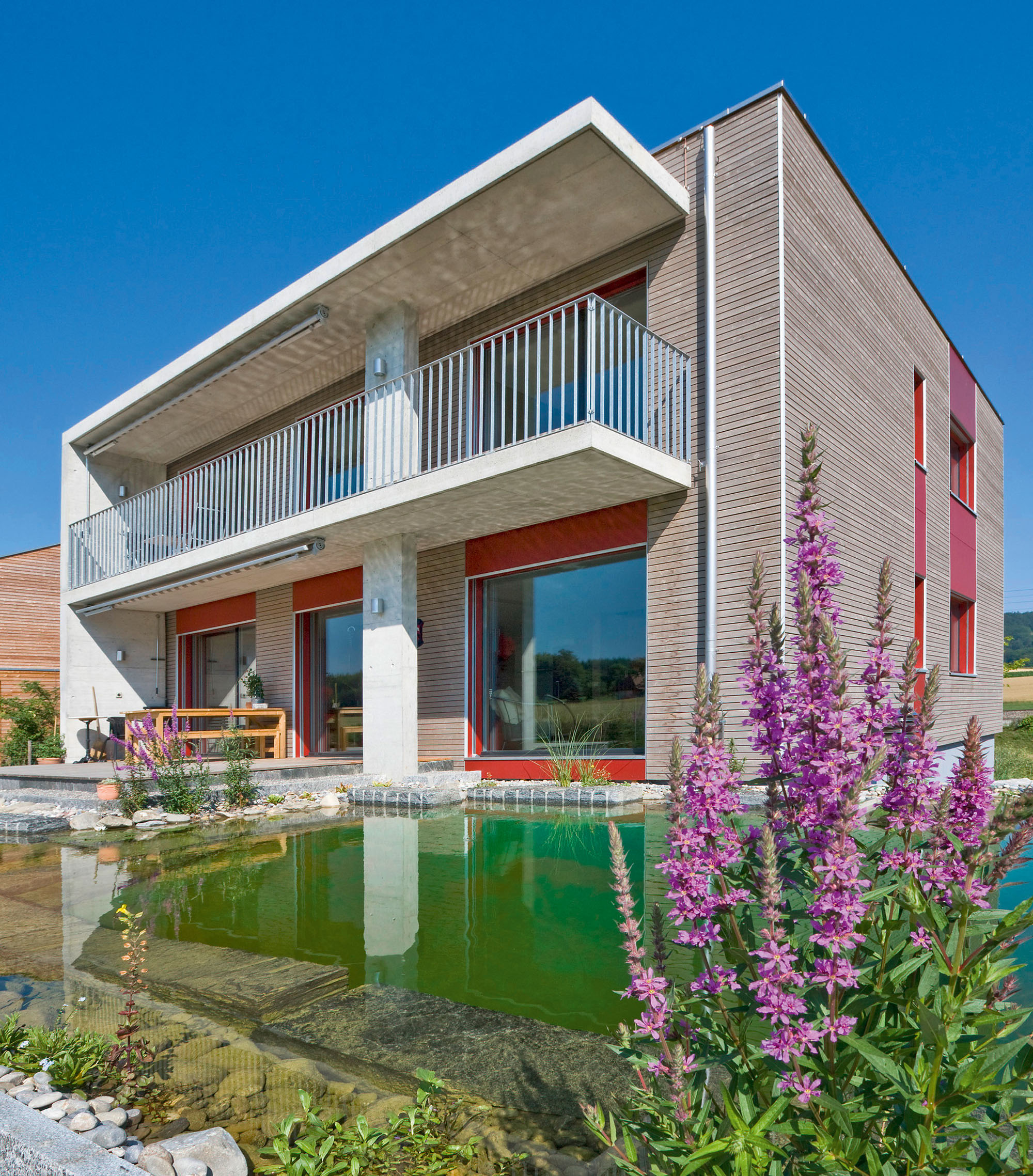 Grosse Fenster auf der Südseite ermöglichen passive Wärmenutzung