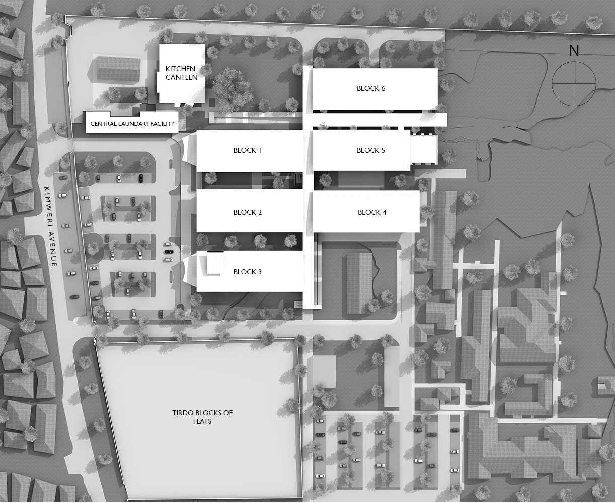 Die Anlage ist um 90° gegenüber den bestehenden Bauten gedreht. Dadurch werden die Voraussetzungen für die natürliche Belüftung optimiert.