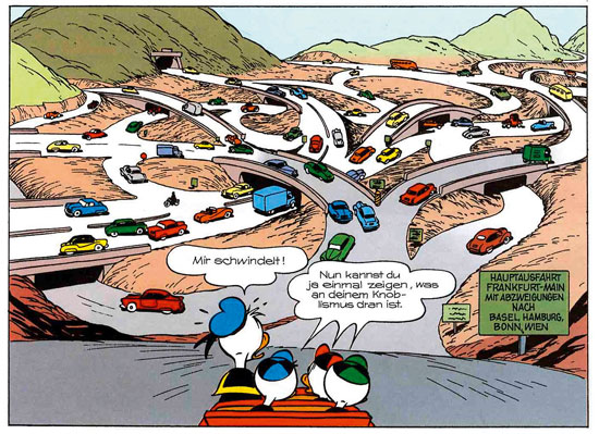 Bezüge zur Schweiz sind in den Geschichten ebenfalls zu finden. Es gibt beispielsweise einen Berg, der dem Matterhorn zum Verwechseln ähnlich sieht den Piz Perdü. Oder die Autobahnkreuzung im Bild, die stark an die Verzweigung Wiese in Basel erinnert.