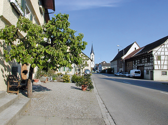 Der Strassenraum von Benken ZH als Tätigkeitsgebiet der NHK: Die kleinteilige Abfolge unterschiedlicher Räume macht die historisch gewachsene Qualität des Orts aus. Diese nachhaltig weiterzuentwickeln erfordert die Koordination einer übergeordneten Verkeh