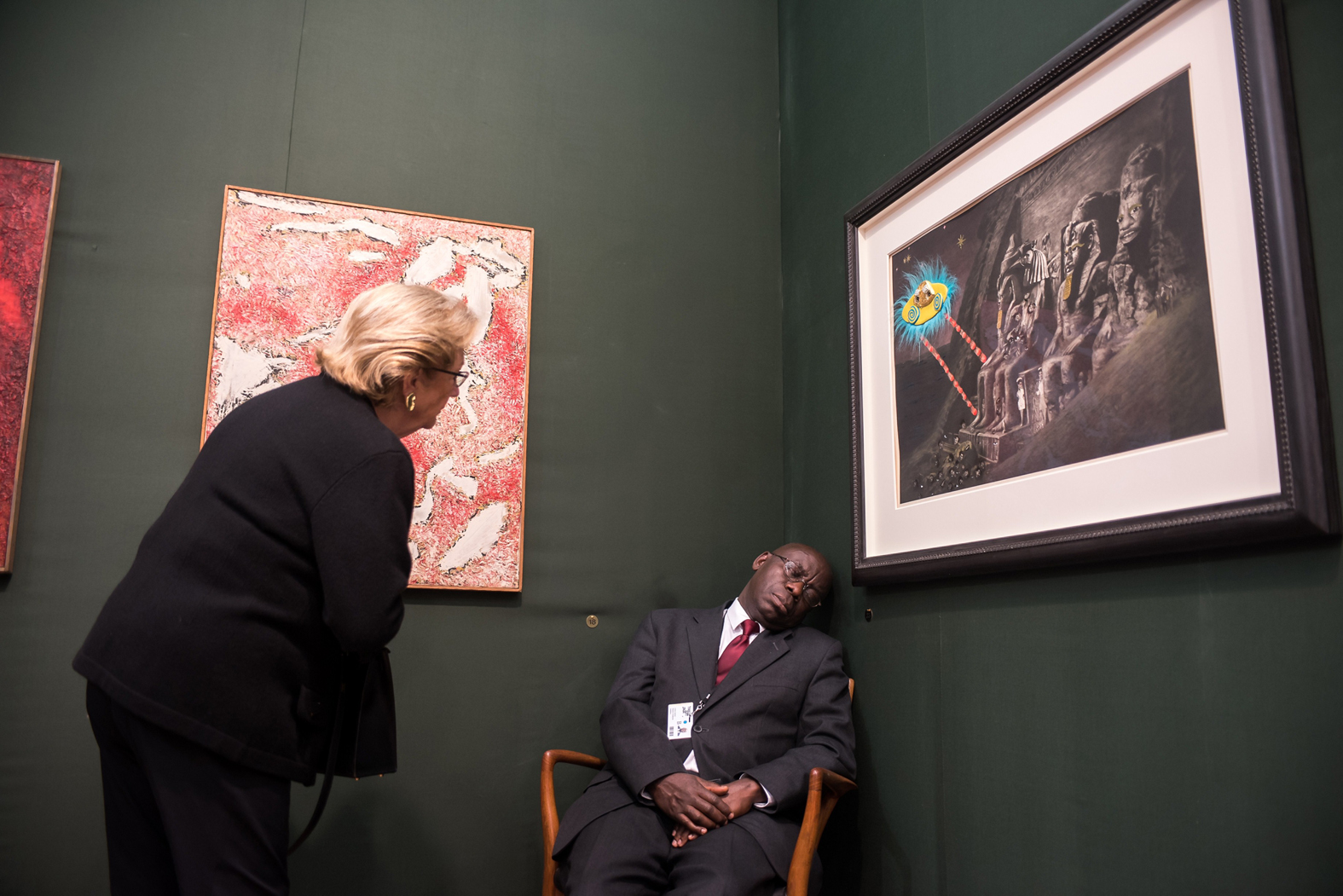 Christoph Büchel, Sleeping Guard, 2009. Museum guard sleeping on duty. Courtesy the artist and Hauser &amp; Wirth.