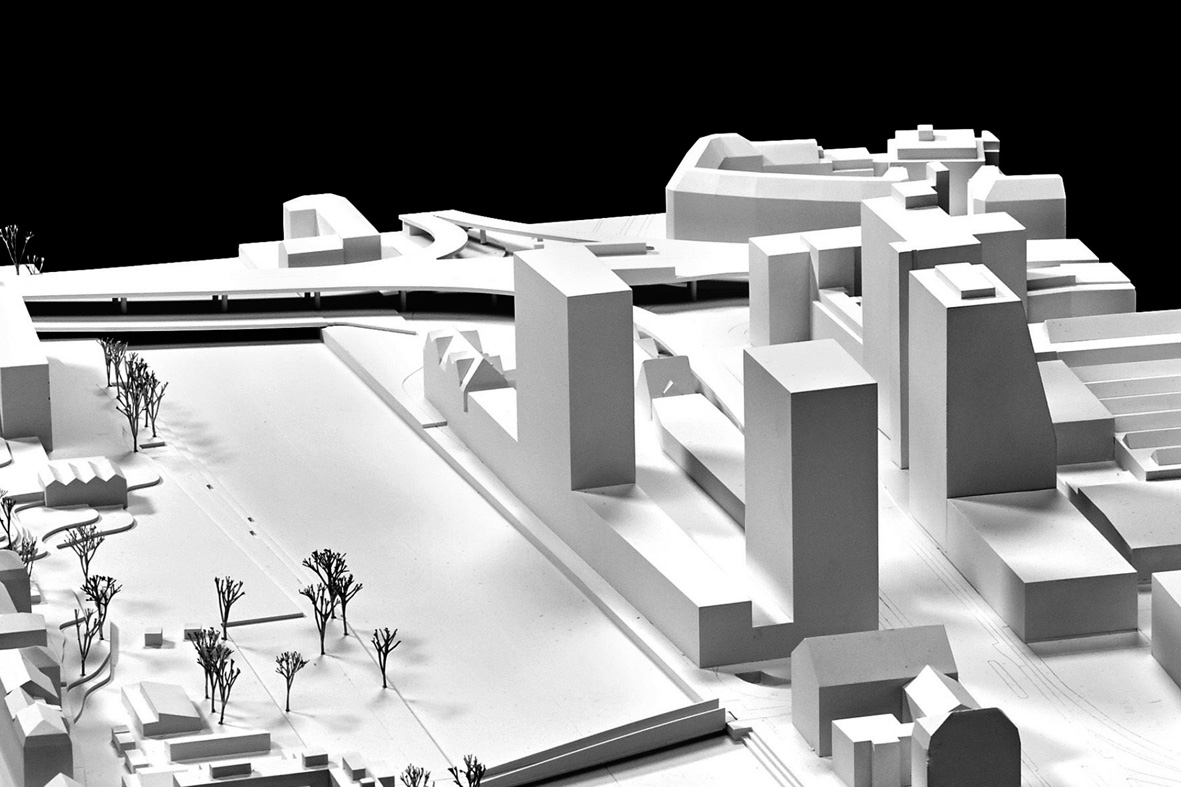 Das Modell zeigt das Siegerprojekt «Berta» auf dem Areal Depot Hard.