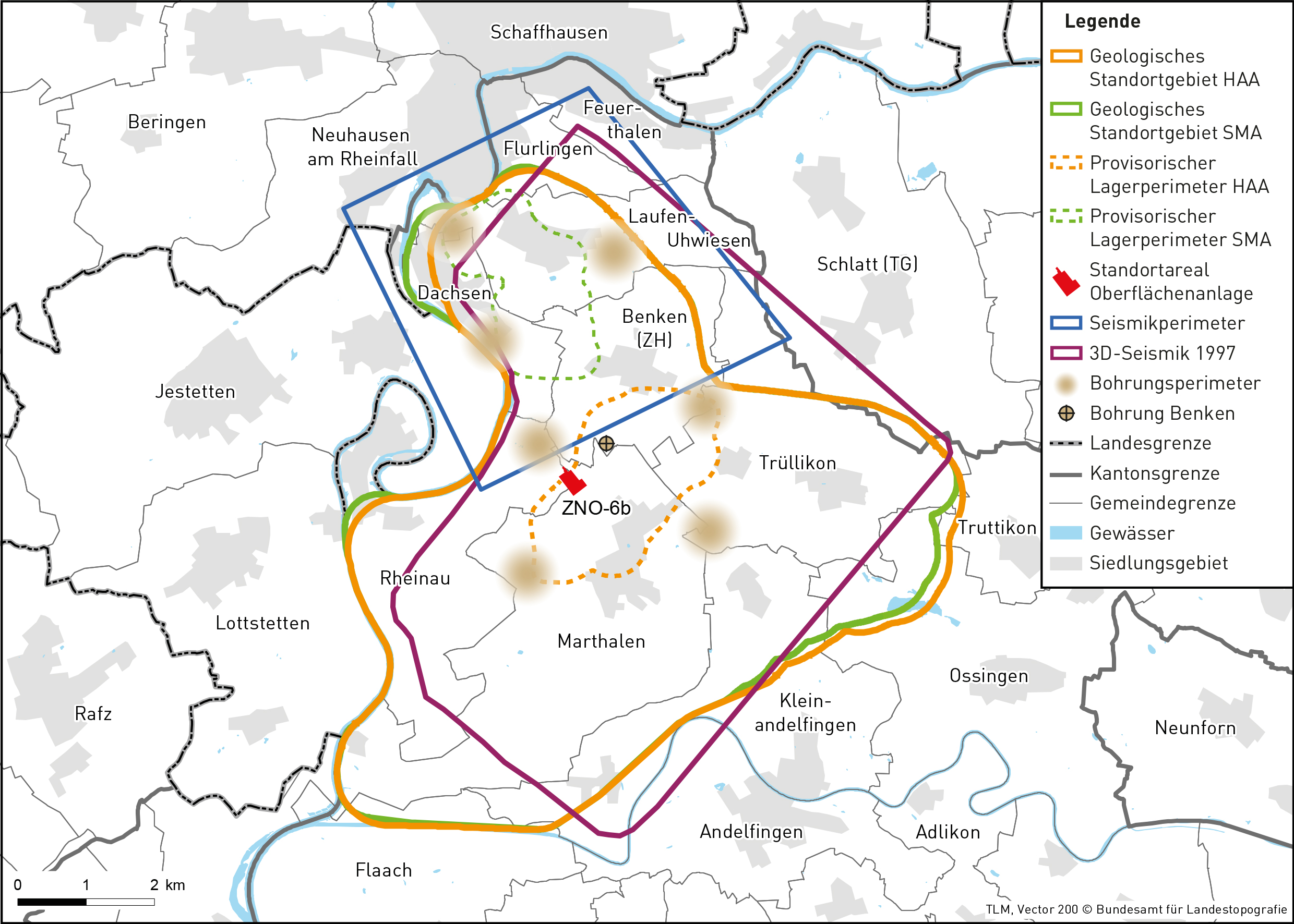 Modellhafter Perimeter für das Tiefenlager im Standortgebiet Zürich-Nordost.
