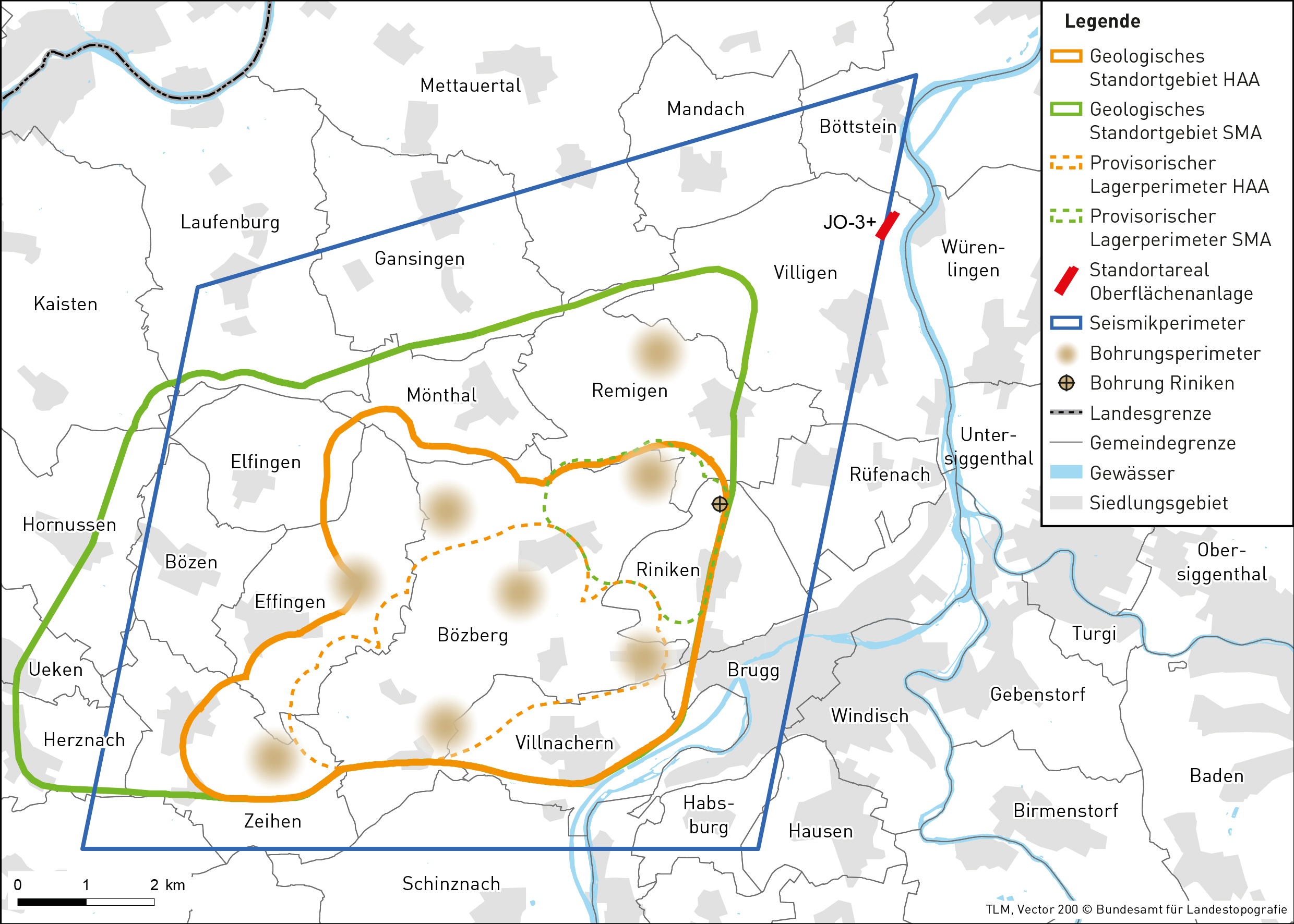 Modellhafter Perimeter für das Tiefenlager im Standortgebiet Jura Ost.