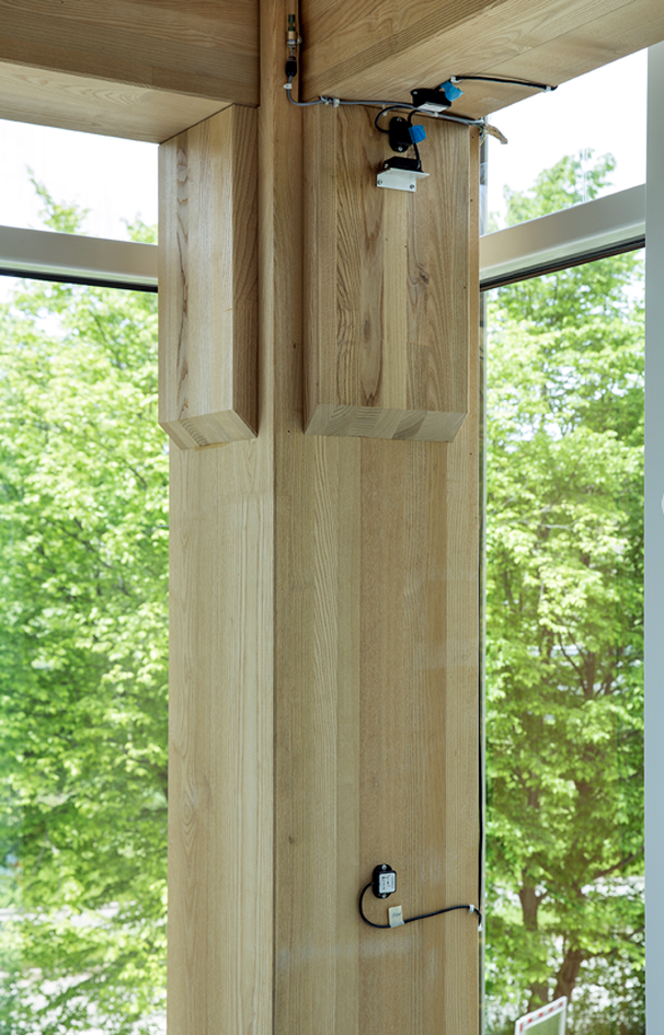 Laubholzstütze mit Beschleunigungs- und Neigungssensoren