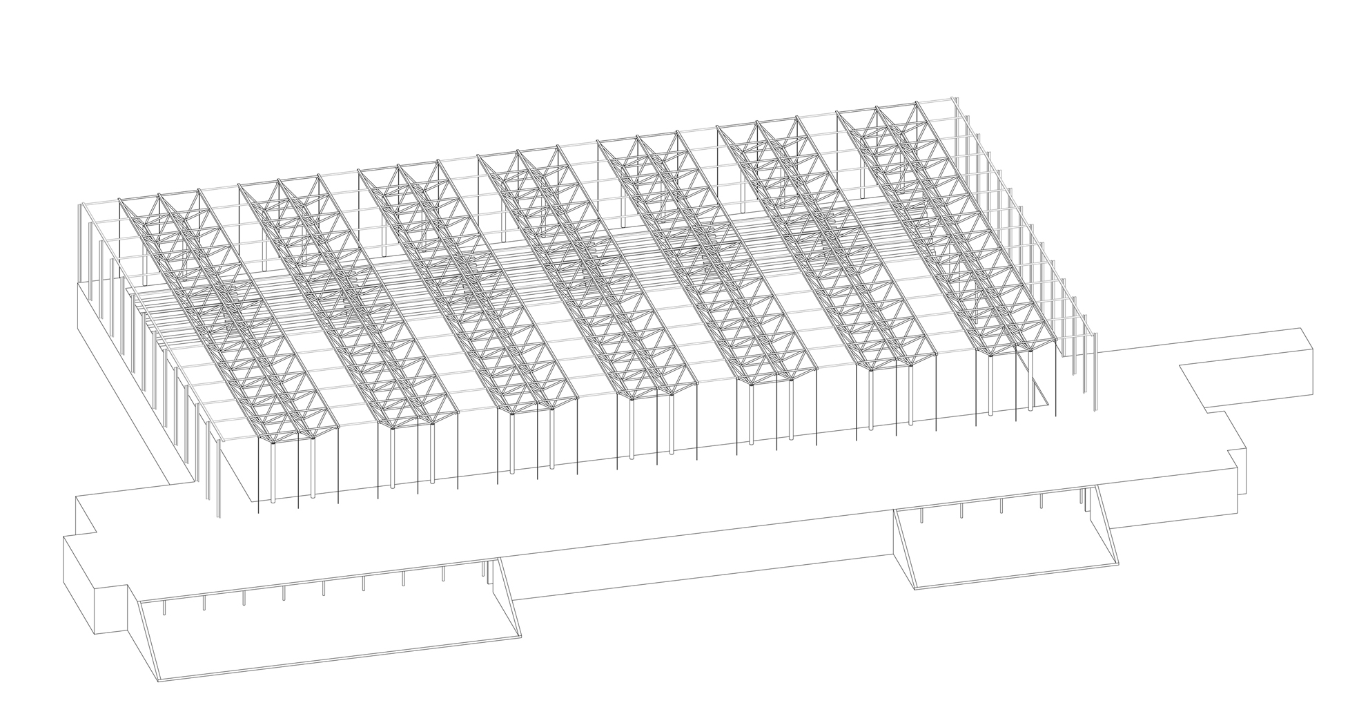 Max Schlup, Grosssporthalle Magglingen, 1970-76: Tragwerksaxonometrie.
