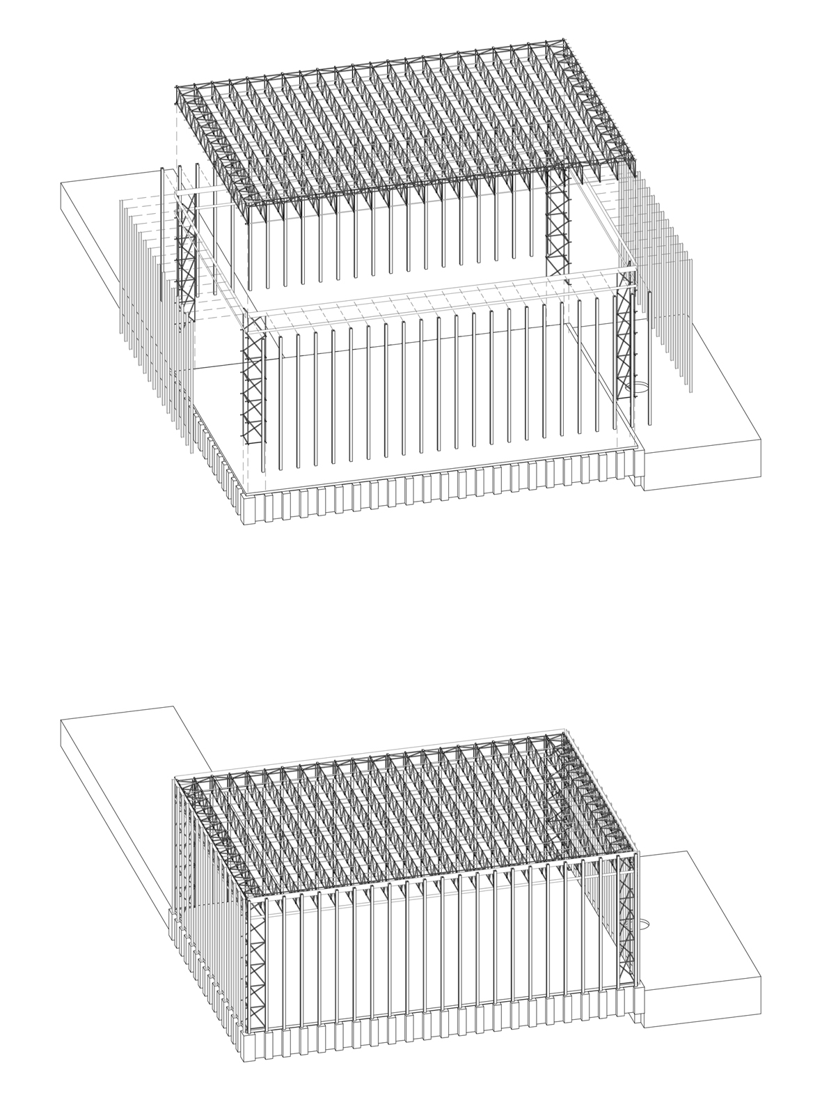 Franz Füeg, Sankt Pius, Meggen, 1961-66: Tragwerksaxonometrie.