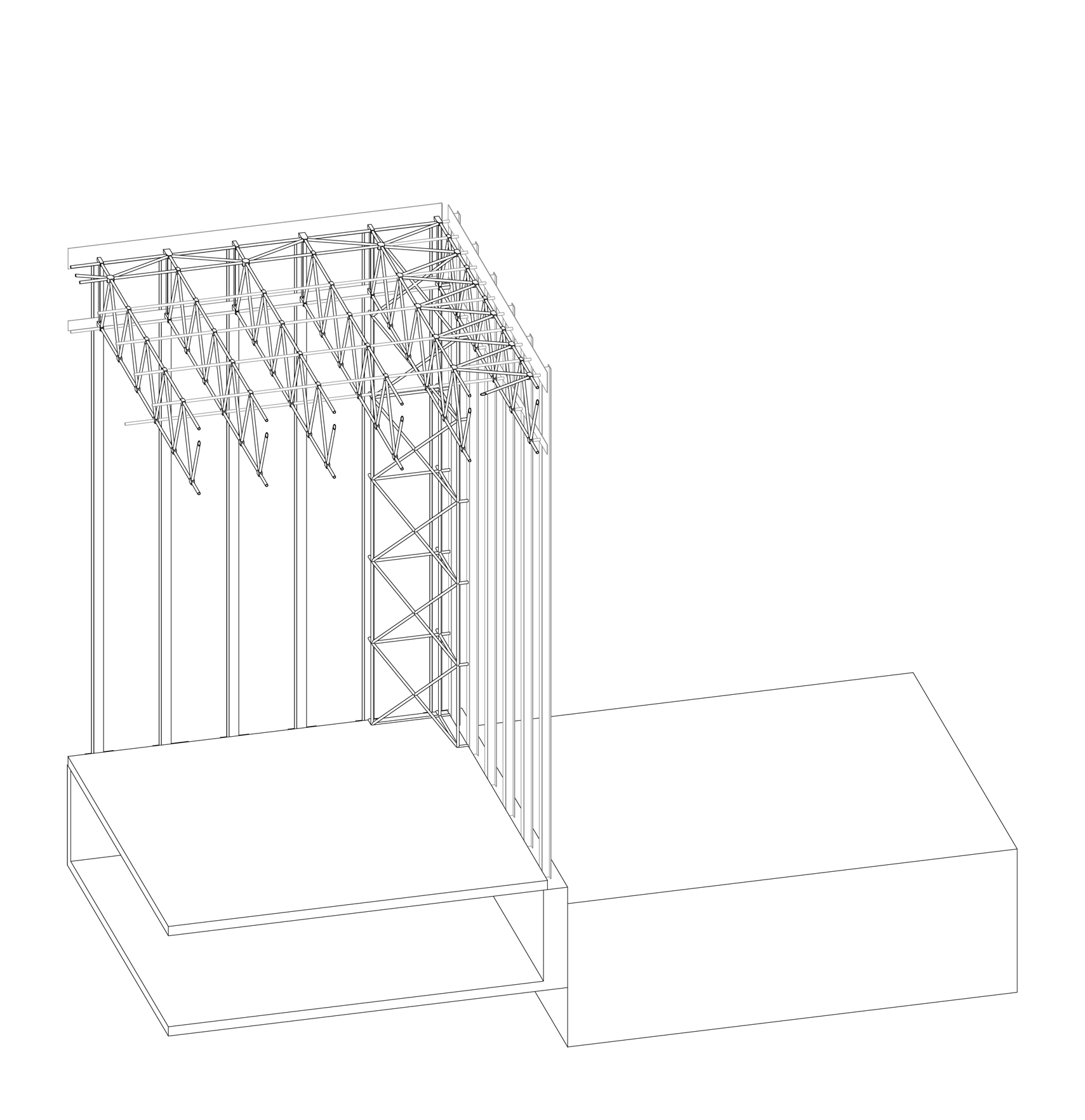 Franz Füeg, Sankt Pius, Meggen, 1961-66: Tragwerksaxonometrie, Detail.