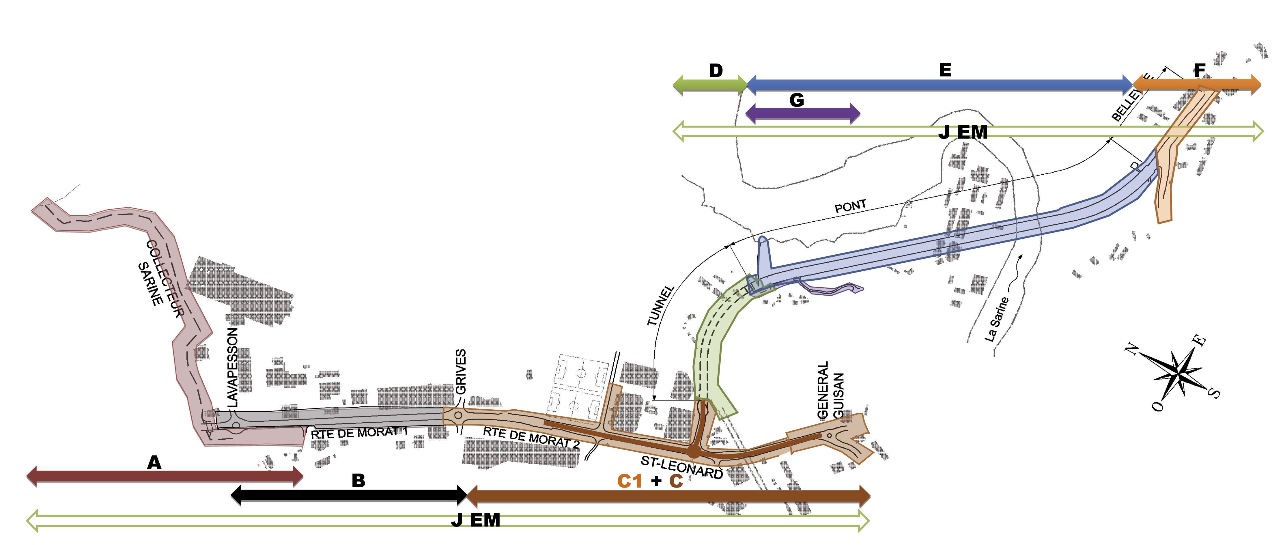 Plan général des lots de travaux liés au projet Poya