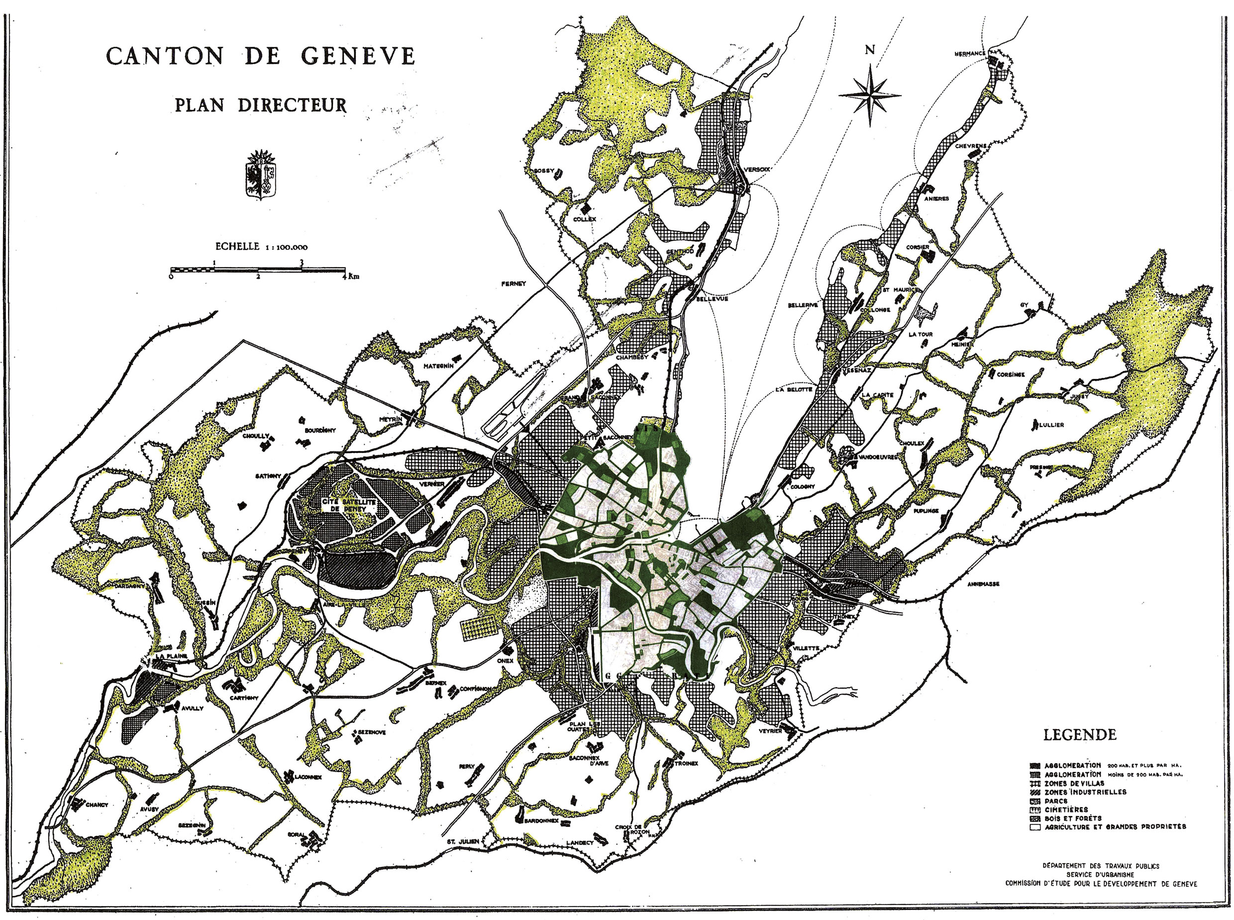 «?Plan directeur du canton de Genève?», 1945, DTP, échelle 1:100?000,