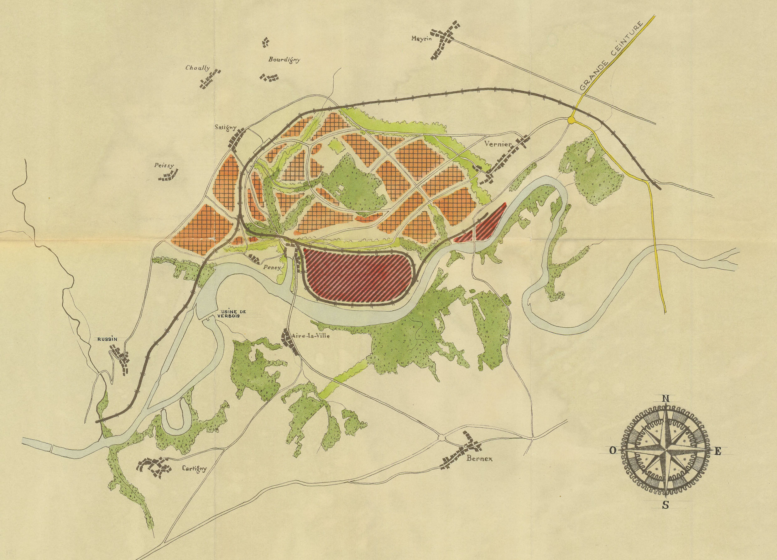 Projet pour une cité satellite à Peney, 1948, échelle 1:2500,